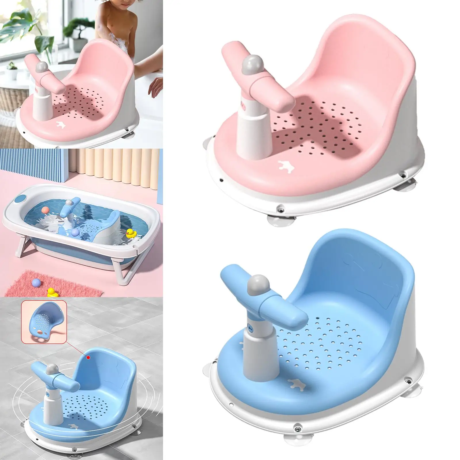 Baby Bath Seat with Secure Suction Cups Soft Mat Comfortable Fashionable for Travel