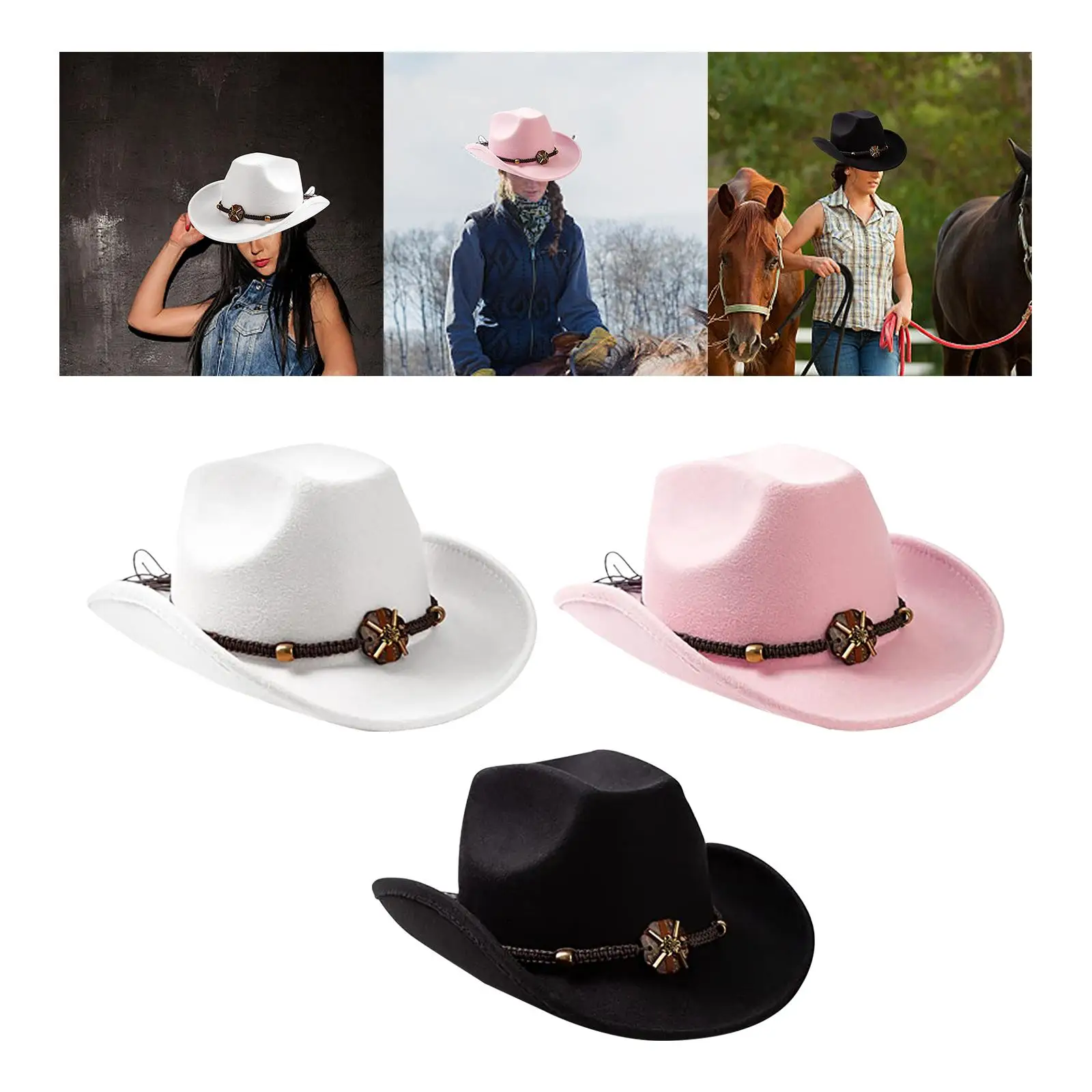 Casual Cowboy Hat Photo Props Sunshade Wide Brim for Women Men Beach Hiking Outdoor