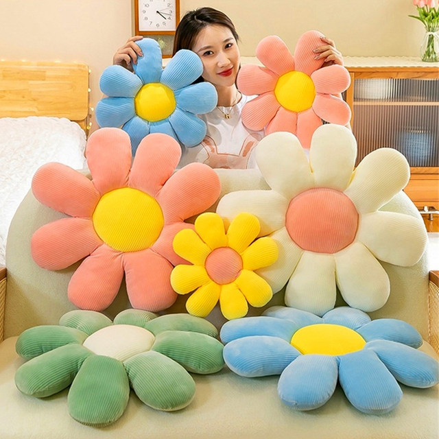 Flower Pillow,Plush Decorative Pillows,Daisy Floor Butt Cushions