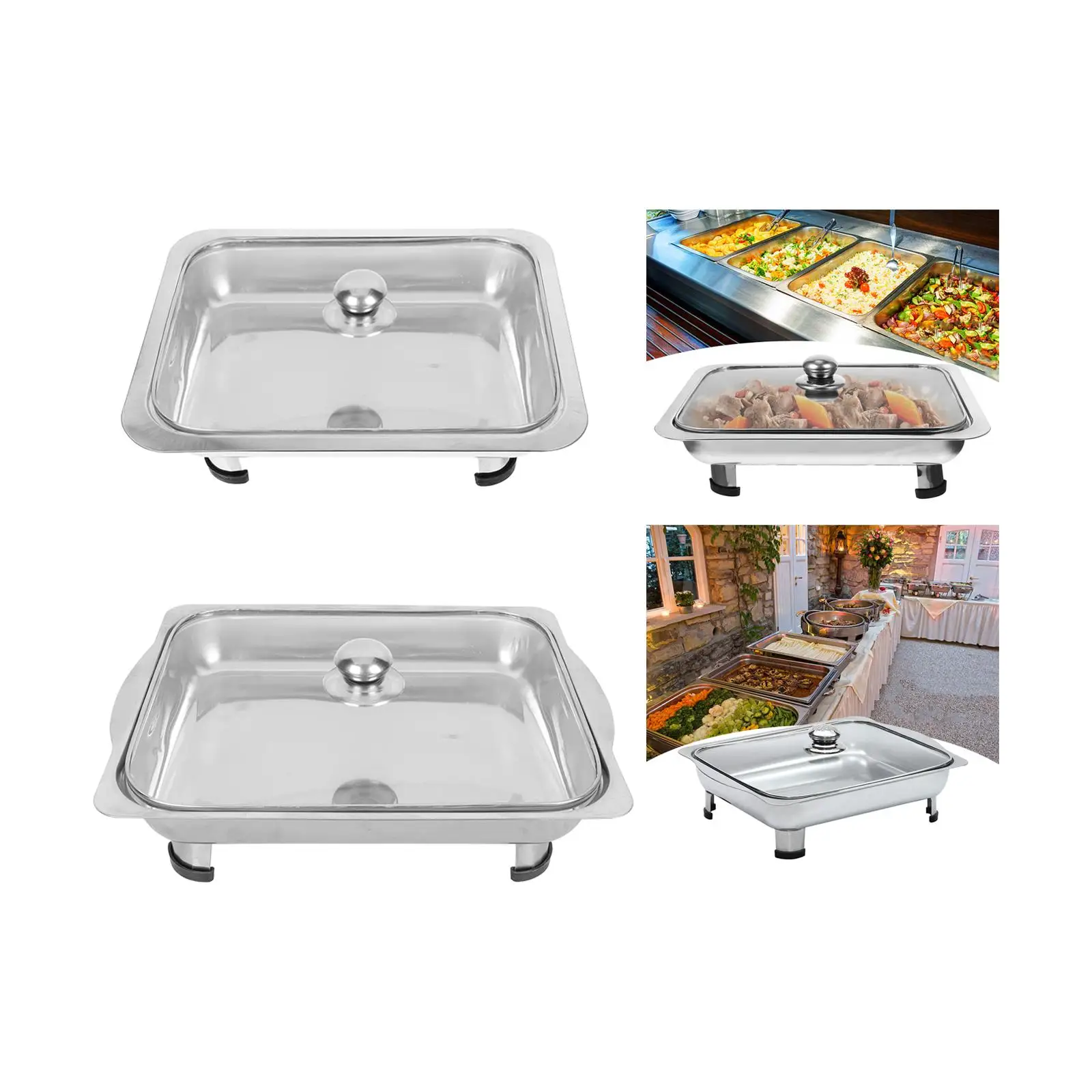 Buffet Dish Tray Food Warmer Transparent Cover Chafing Dish Stainless Steel Chafer for Picnic Wedding Parties Holidays Banquet