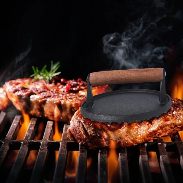 Cast Iron Beef Press Board Perfect For Burgers Steaks Sandwiches With  Versatile Heat-Resistant Wooden Handle - AliExpress