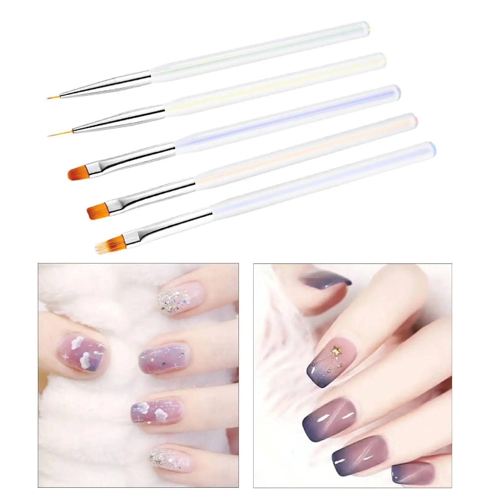 5Pcs Nail Art Brush Pen Manicure Tool Brush Tool Set, Spatula Stick Tips Liner