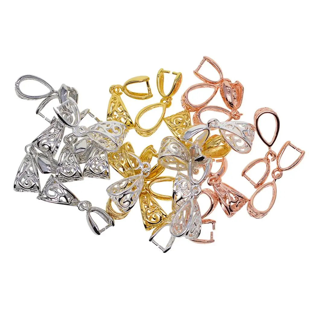 24 Pieces Filigree Pendant Clasps Pinch Clips Bails Dangle Charm Connectors DIY