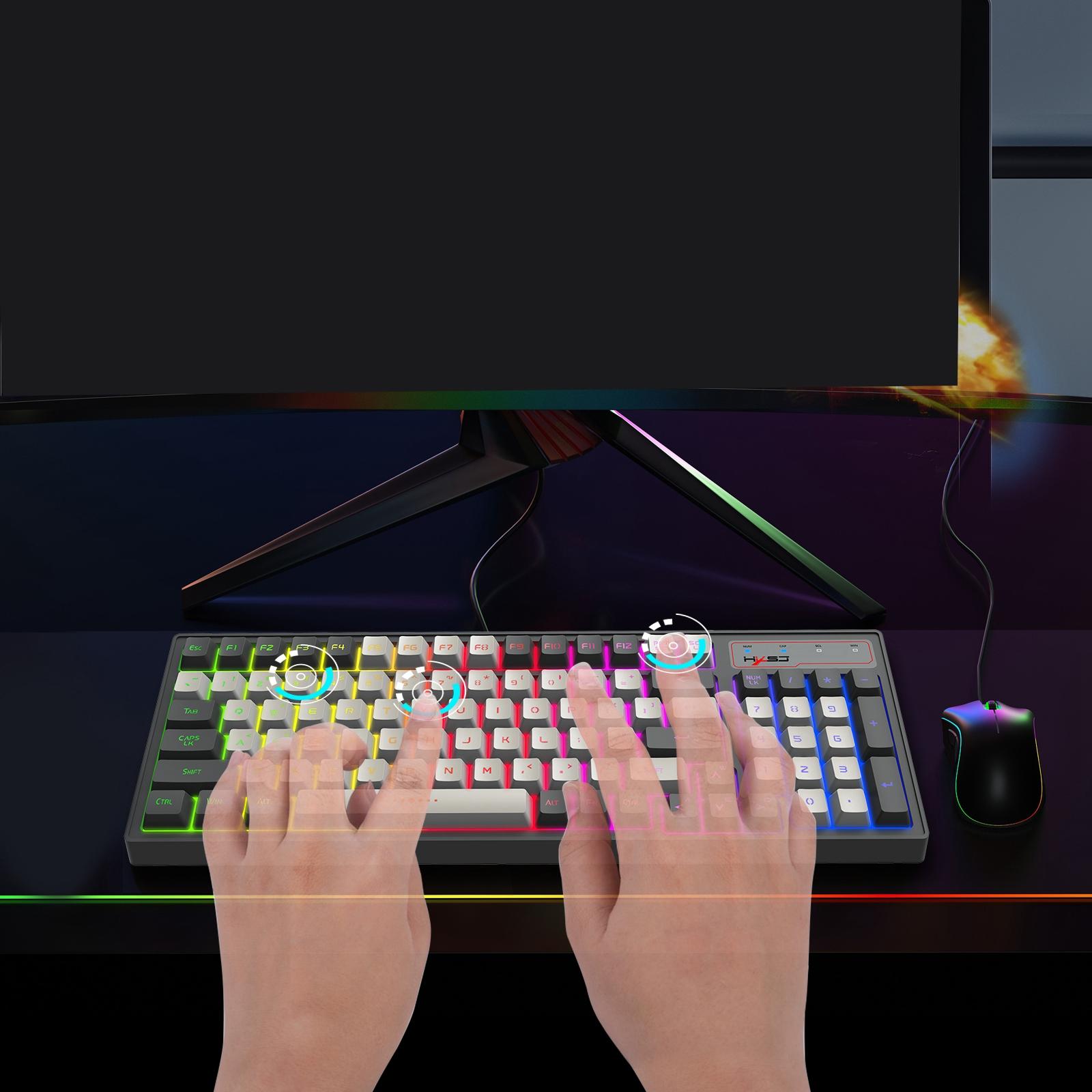 96 Keys Wired Mechanical Keyboard 80% Compact Ergonomic USB C RGB Lighting Effect USB Membrane Keyboard for PC Laptop Office