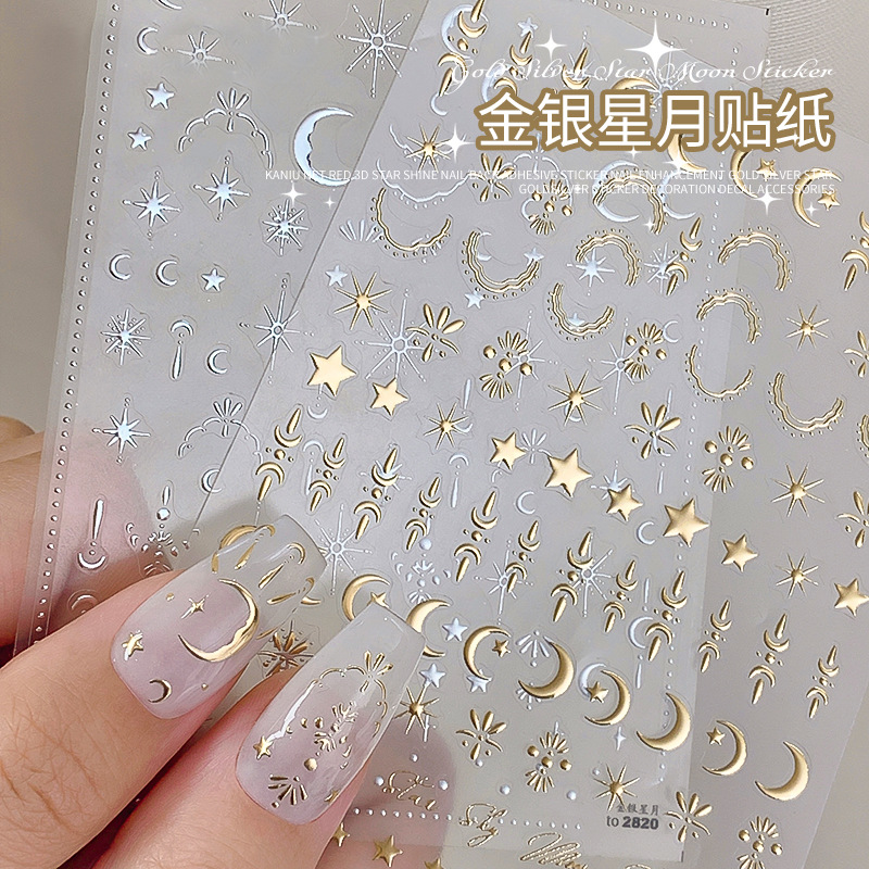 Best of 3D Gold / Silver Star / Sun / Moon Bronzing Nail Art Sticker Laser Star Moon Styles Nail Decal Gold Silver Self-Adhesive Slider 1Pcs Reviews & Tips