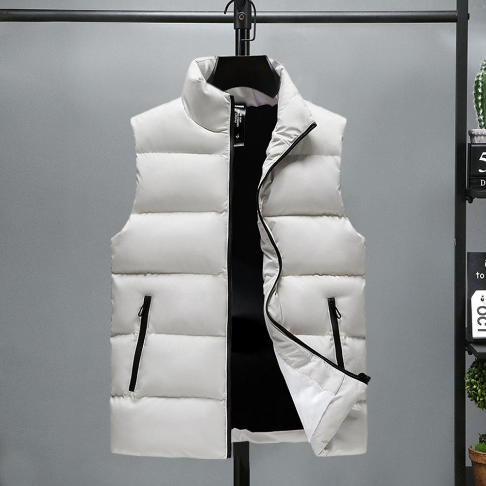 Description Picture 3 of itemMen Autumn Winter Vest Thickened Padded Sleeveless Jacket Man Stand Collar Zipper Windproof Waistcoat Outwears