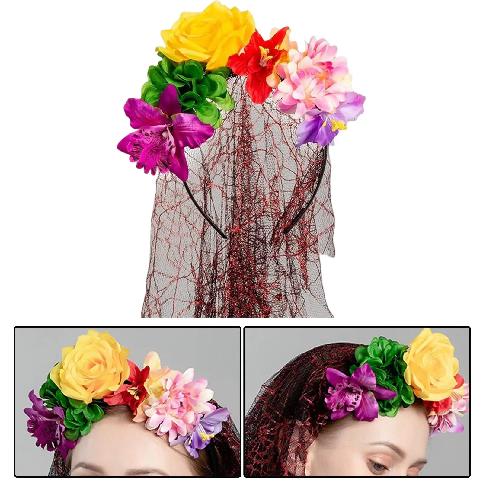 Halloween Flower Headband Spiderweb Headdress for Festival Role Playing Photo Props