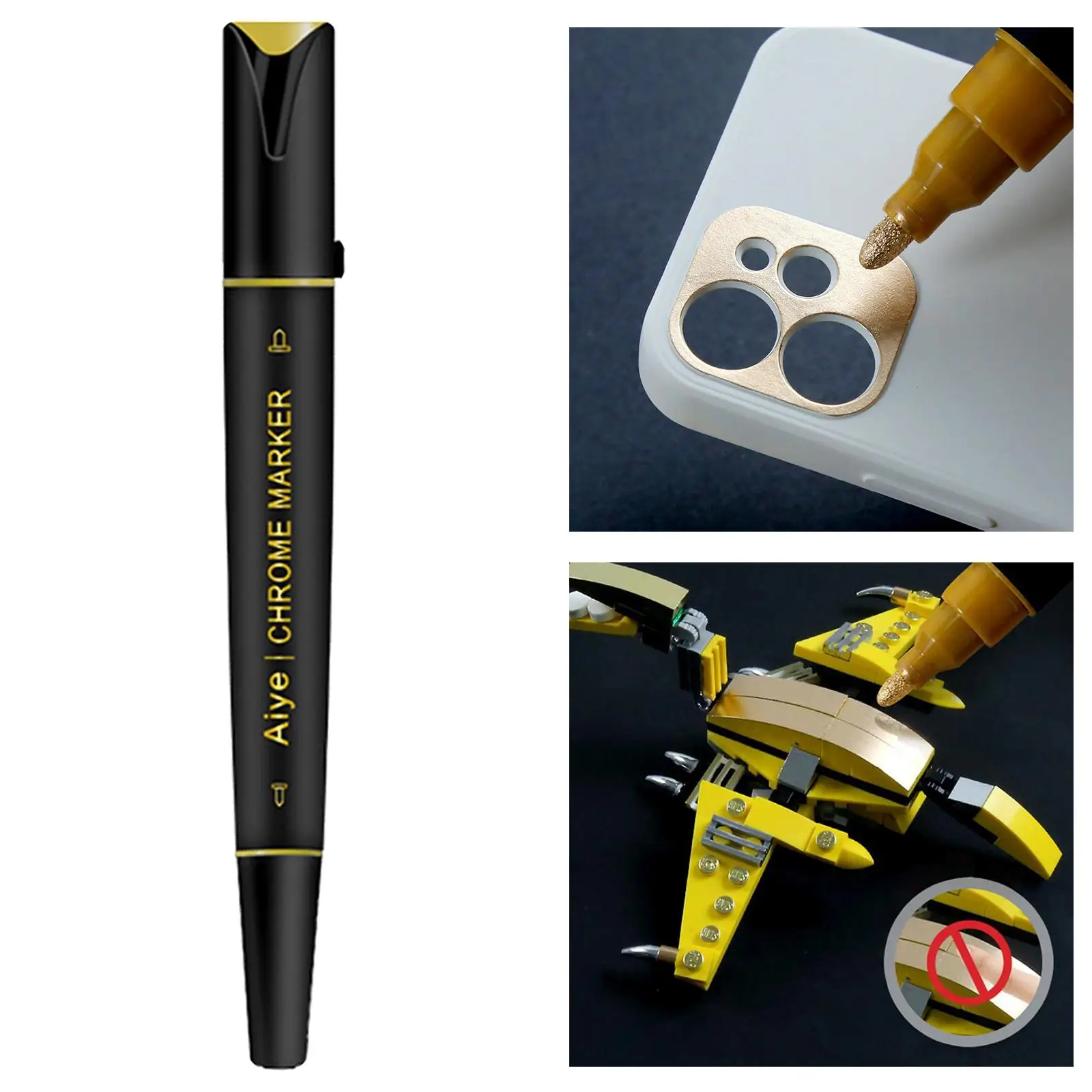 Gold  Marker Pen 3mm 0.7mm Waterproof  Double Head  for Model Drawing ,Mug ,Ceramic Painting