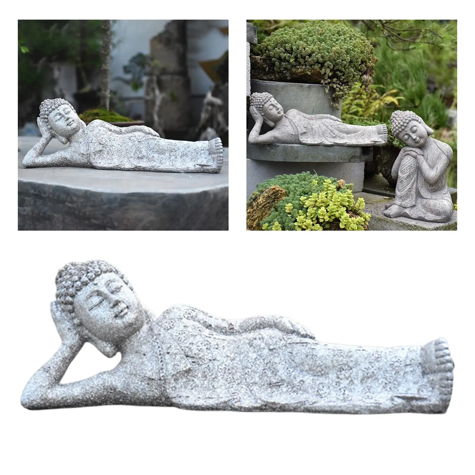 Outdoor Resin Sleeping Meditating Zen Buddha Statue Southeast Asian Style Sculpture Decor for Patio Porch Indoor Yard 