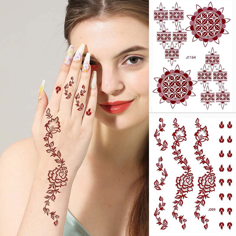 Best of Brown Henna Tattoo Stickers Waterproof Temporary Tattoos Fake Tattoo For Women Body Art Hena Design Mehndi Stickers For Hand Reviews & Tips