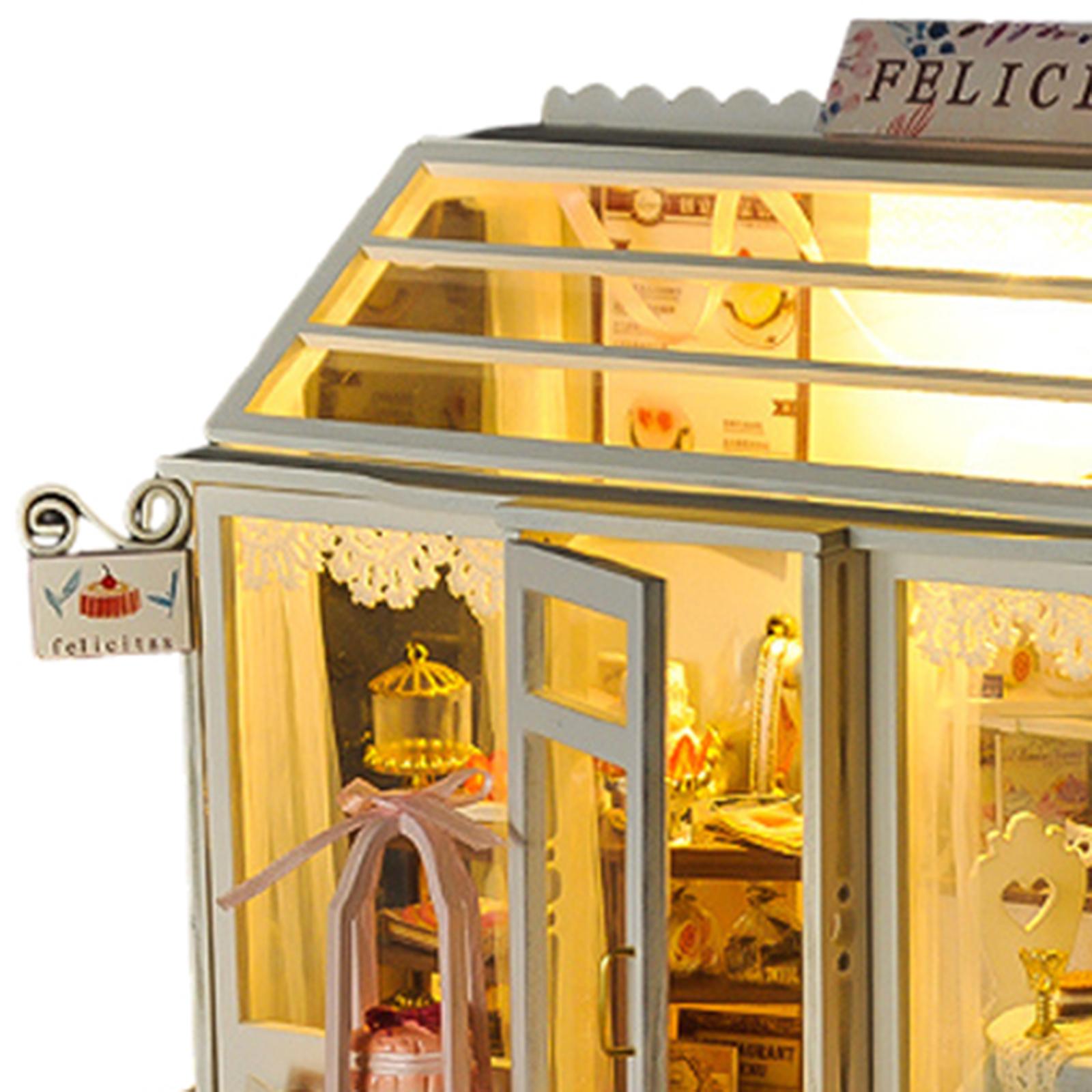 DIY Miniature Doll House with Lights Creative Room Doll House Kit Cake Shop Model - for Girls Adults Friends Women