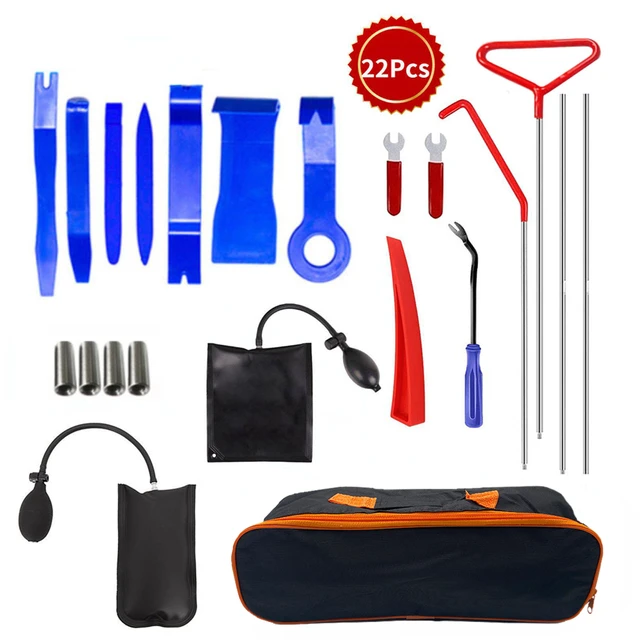 Dropship 18pcs Car Tools Kit With 4 Long Reach Grabbers; 2 Air Bag Pumps; 4  Trim Removal Tools; 4 Fastener Nuts; 2 Wrenches; 1 Injury Free Wedge; 1  Tool Case Bag; 1