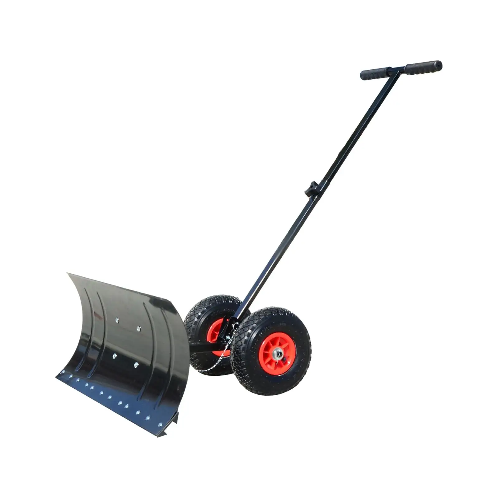 Wheeled Snow Shovel Pusher Metal Rolling Removal Tool for Garden