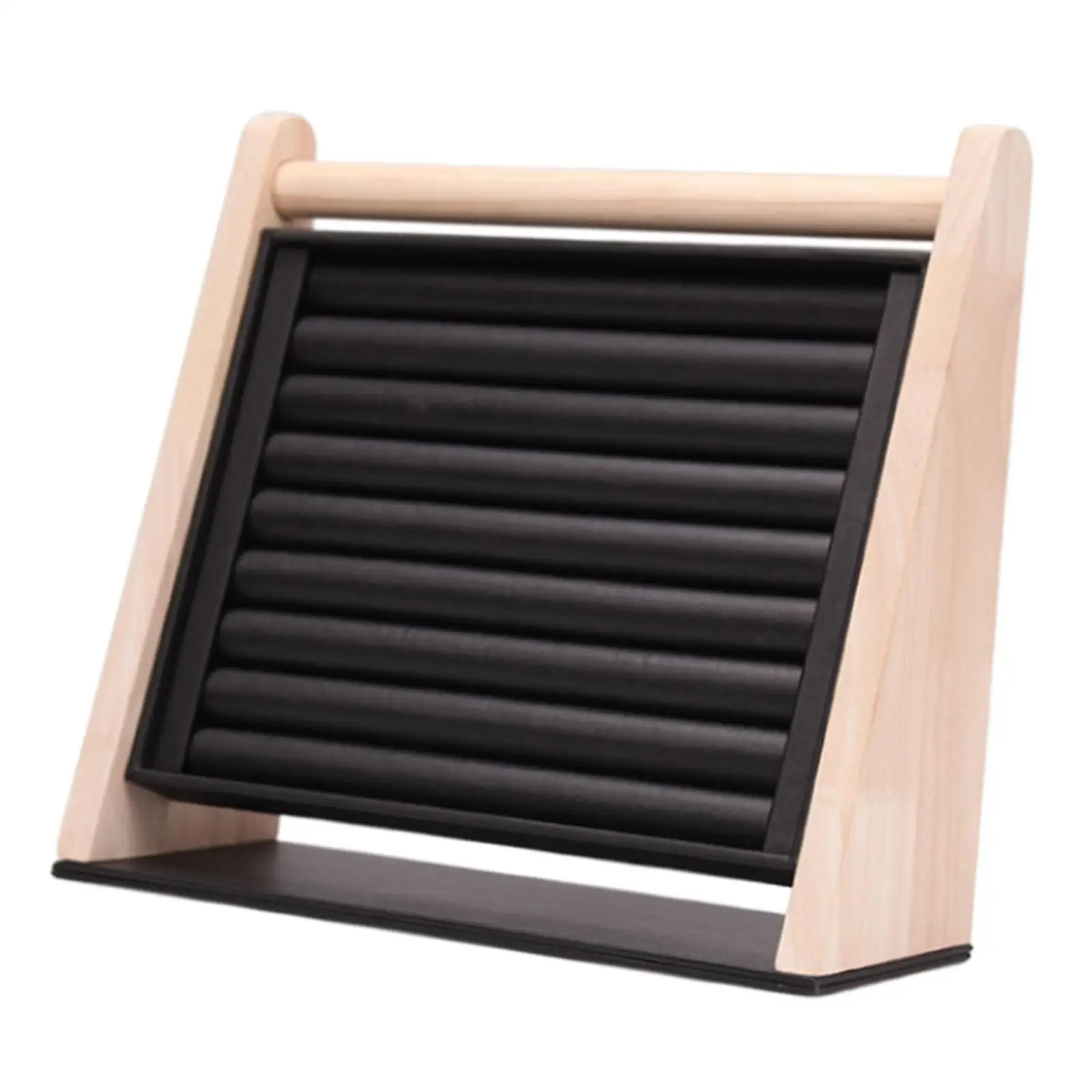 Rings Display Stand Tray Wood Large Capacity Vertical 9 PU Leather Slots Inserts Display for Rings Earrings Necklaces Studs Show
