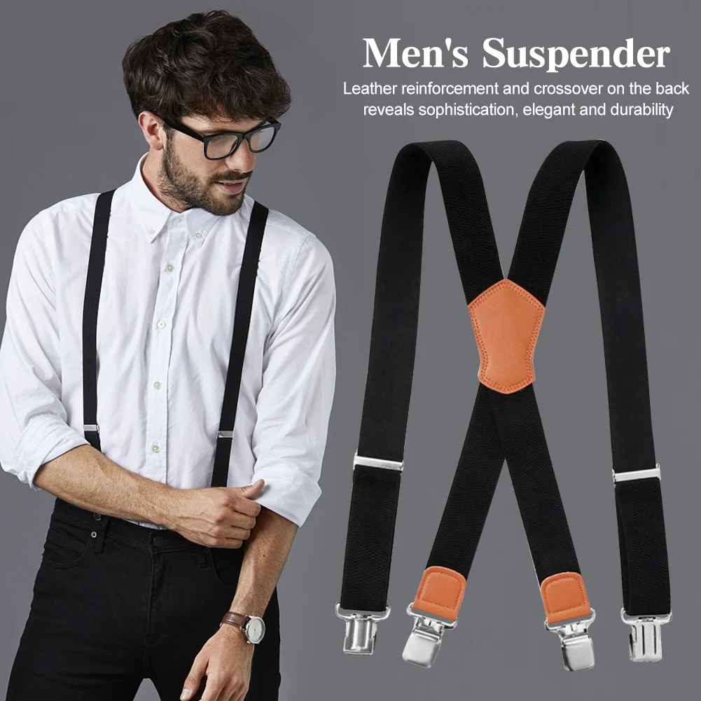 Подтяжки для брюк мужские для офиса, регулируемые эластичные подтяжки дляджинсов, аксессуары в деловом стиле X-образной формы с зажимом