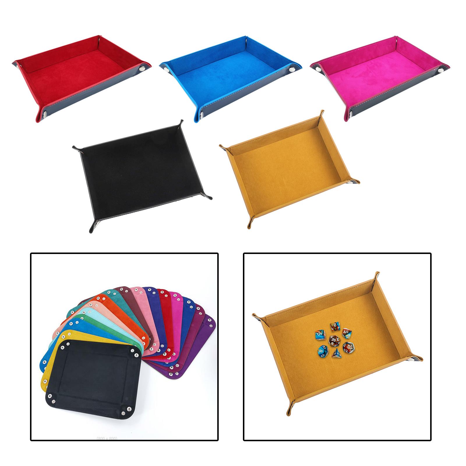 Folding Dice Tray Set Flannel Rectangle PU Leather Portable Reinforced Bottom Large for Board Games Office Desk