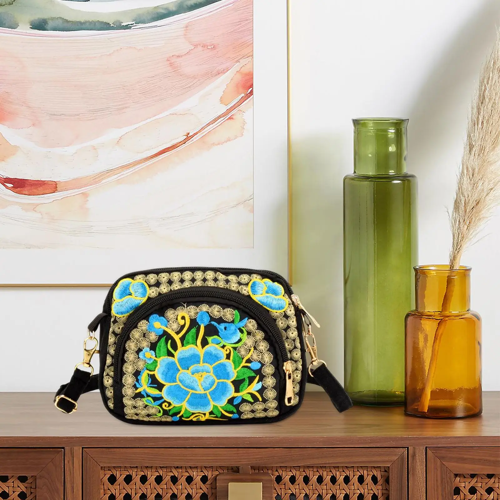 Ethnic Shoulder Bag Handmade Embroidery Crossbody Bag for Dating Travel Home