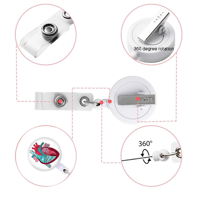 1-teilige einziehbare Krankenschwester-Abzeichenrolle, modisches Blumenmuster, menschliche Organe, Krankenhaus, Arzt, Ausweishalter, Schlüsselanhänger, Umhängeband – Detail 4