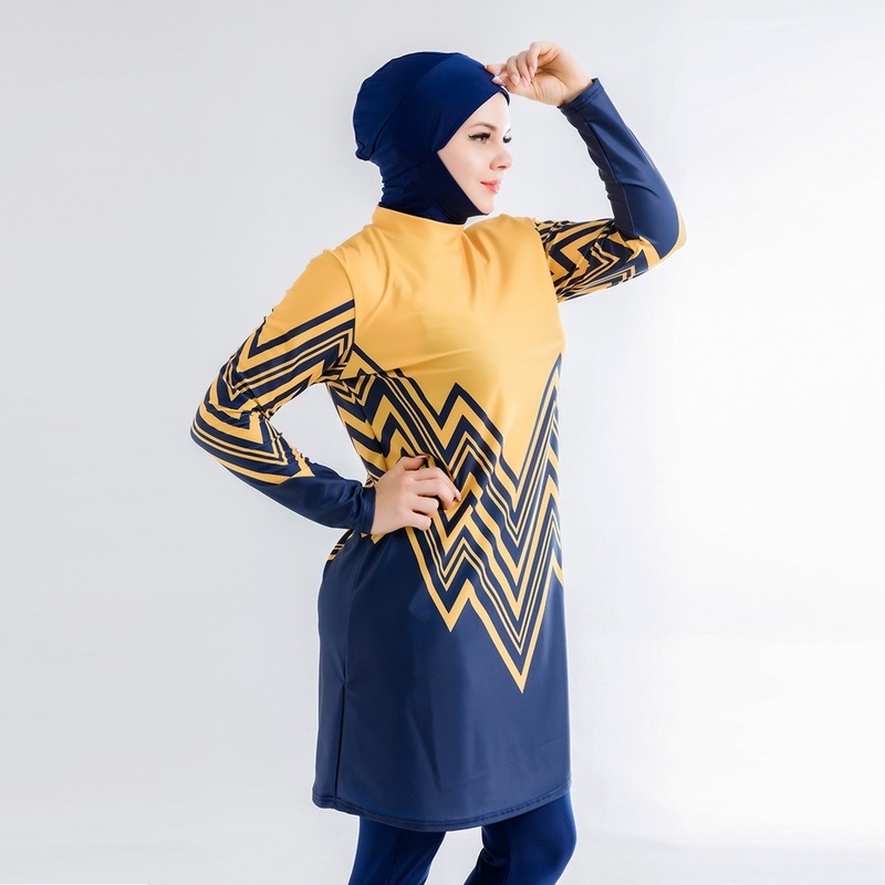Burkini 3 Pièces Femme Modeste – Maillot De Bain Musulman Zippé Manches Courtes + Pantalon Court + Hijab, Taille S à 4XL