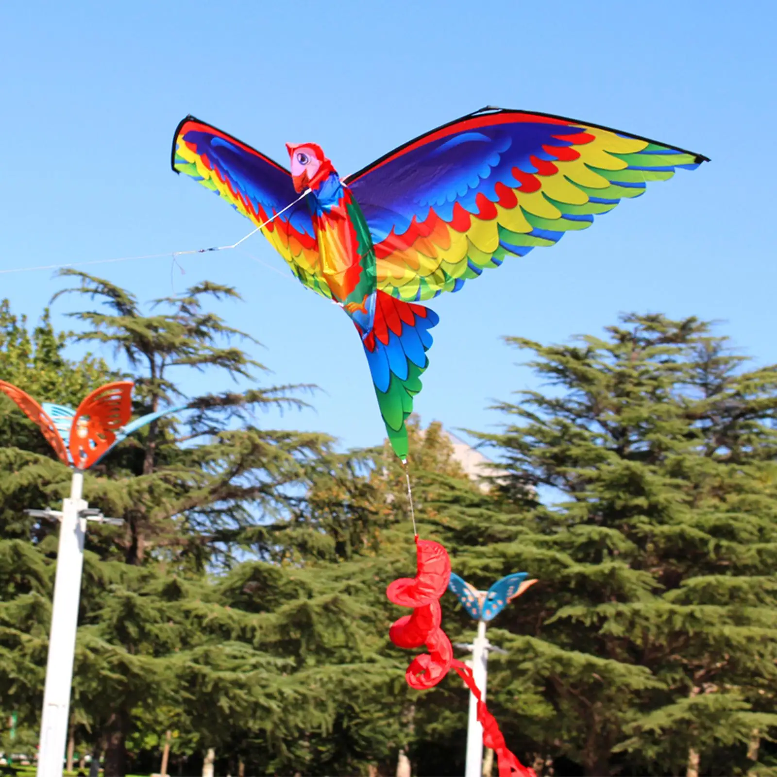 1.4M Parrot Kite Handle with 100M String Kids Toys Beach Game Children Flying Game Family Outdoor Games, for Garden Park Beach
