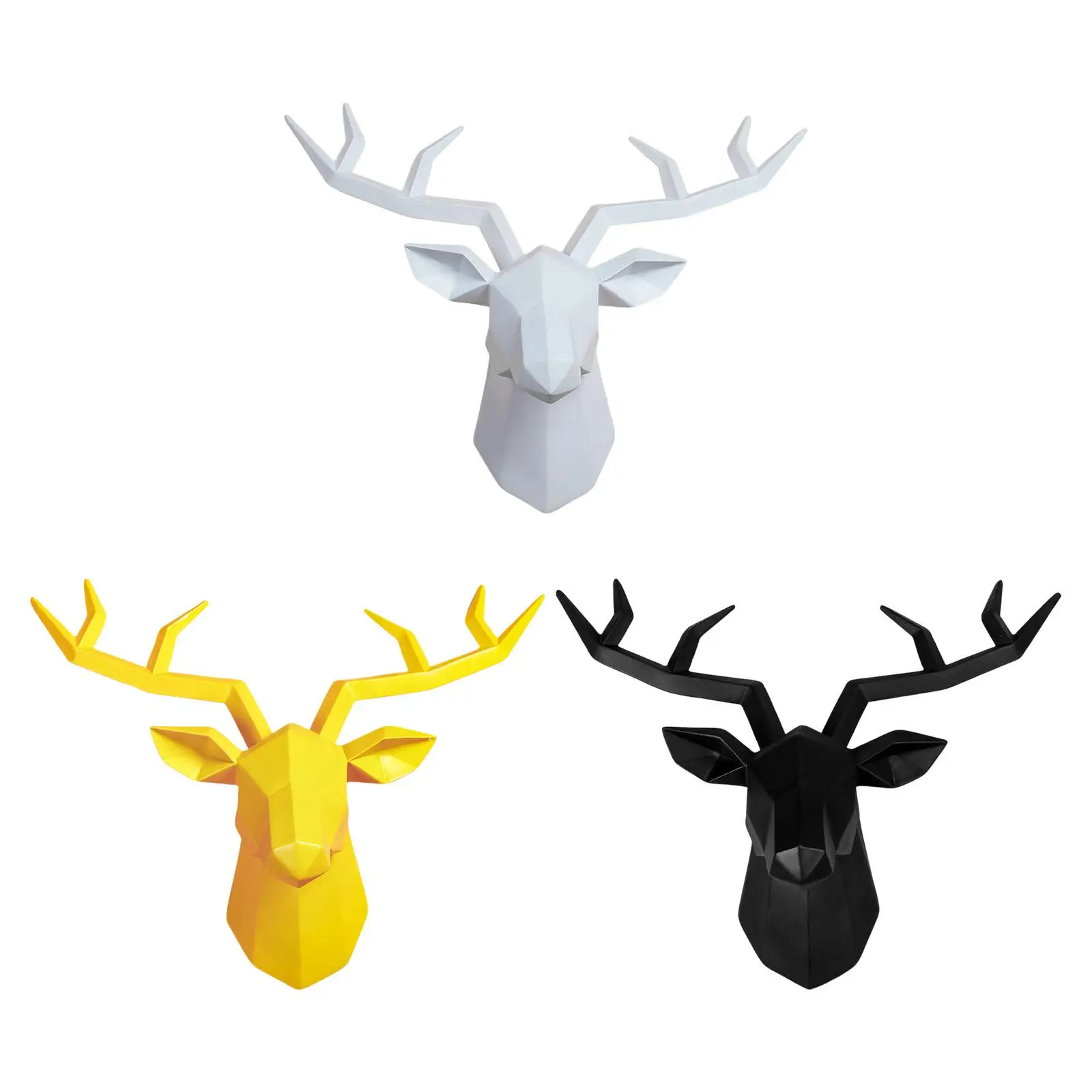 3D Resin Deer Head Sculpture Animal Statue Figurines Wall Mounted Art Modern Antlers Statuette for Living Room Cabinet Decors