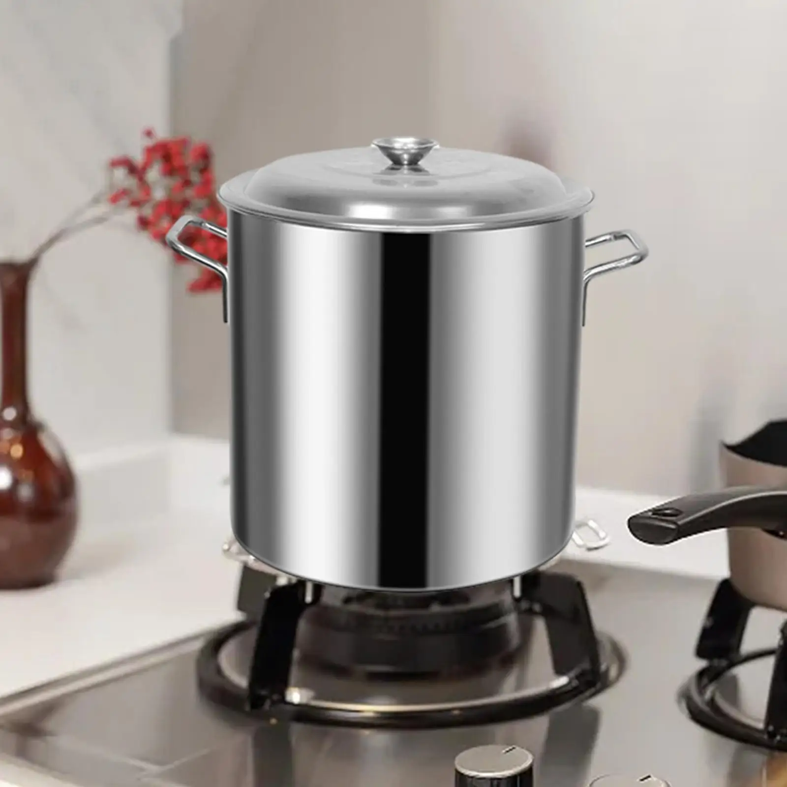 Cater Stew Soup Boiling Pan Double Handle Milk Tea Deep Pot with Lid Boiling Rice Composite Bottom Stockpot for Hotel Household