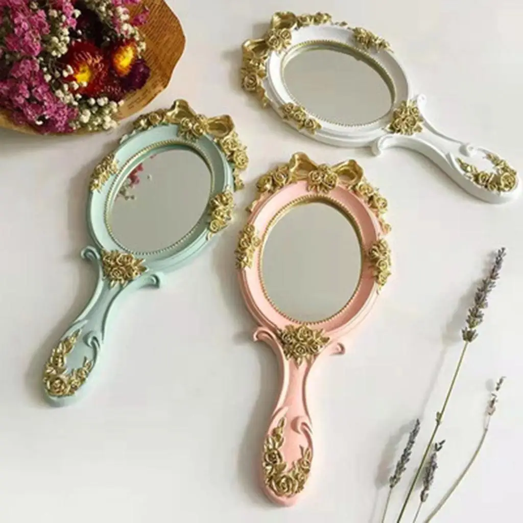 Creative Carved Handheld Vanity Mirror Makeup Mirror Hand Mirror Handle SPA Salon Makeup Cosmetic Mirror for Women Girls
