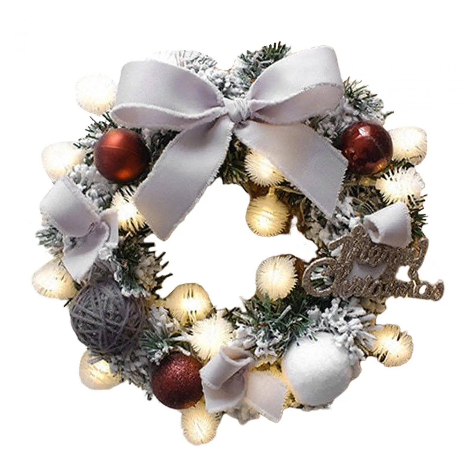 Artificial Christmas Wreath String Light Bow Tie for Fireplace Wedding Party