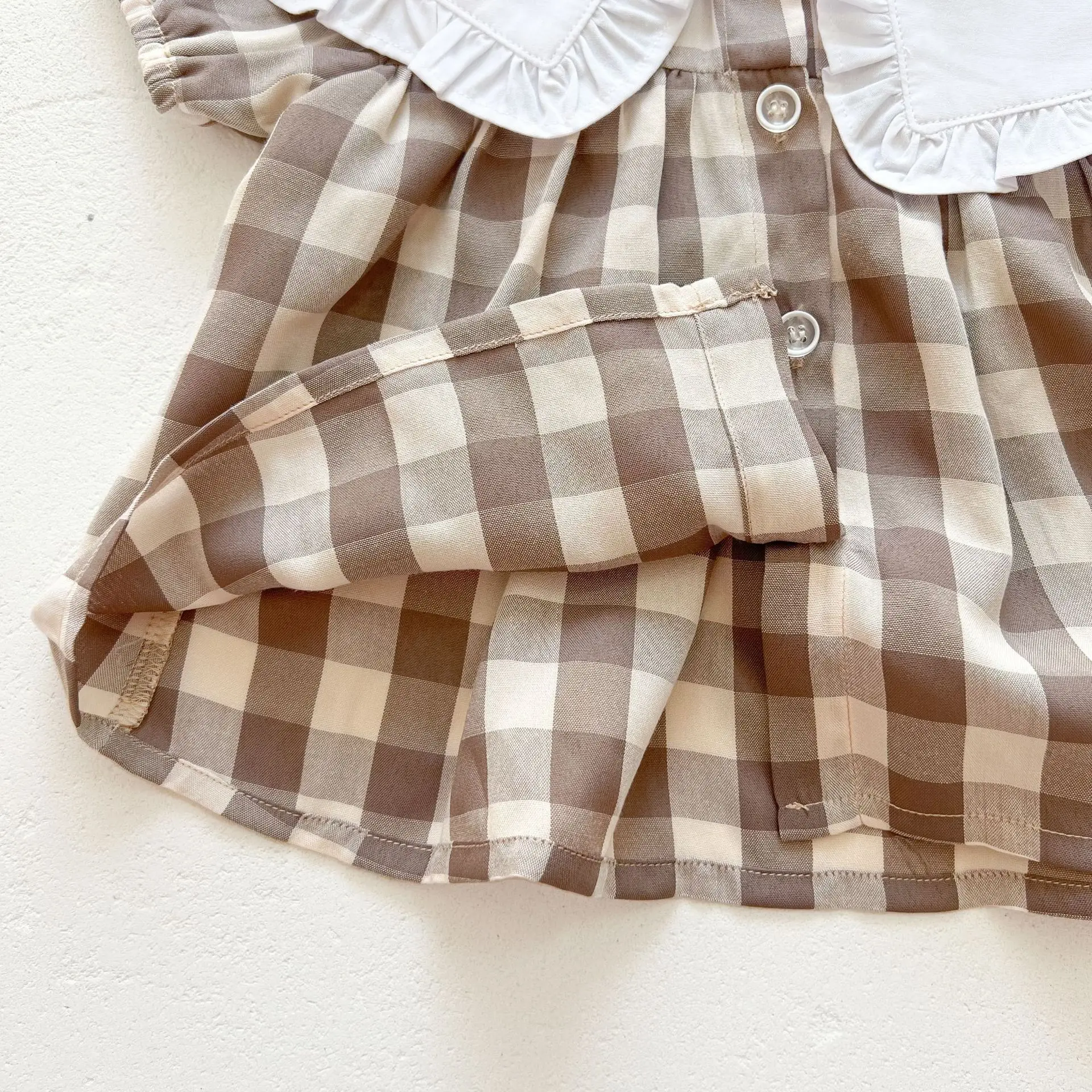 baby knitted clothing set 1711C Baby Clothing Set Plaid Girl's Suit 2022 Summer Cotton Plaid Lapel Girl's Two Piece Clothes Short Sleeve Top +Bread Pants baby outfit matching set