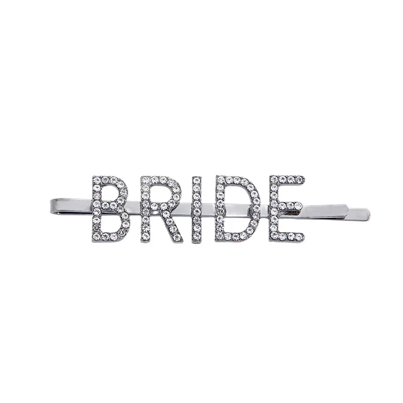 1PC BRIDE Women Crystal Rhinestone Word Letters Hair Clips Barrettes Hairpins Hairgrips Headwear Hair Styling Accessories silver hair clips