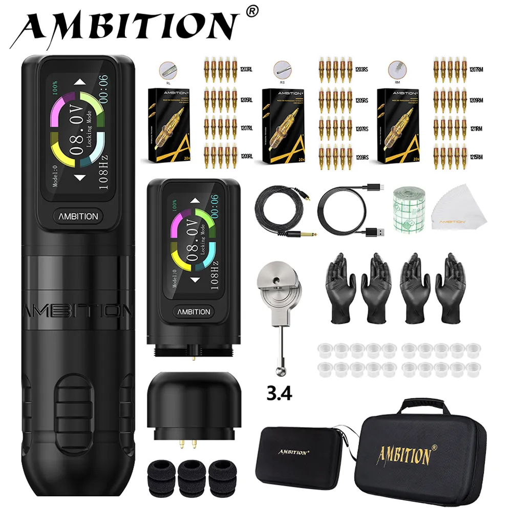 Best of Ambition Zetton Kit Straight Rod Wireless Tattoo Machine Pen 3.8mm 3.4mm Stroke Brushless Motor 2400mAh Touch Screen Battery Reviews & Tips