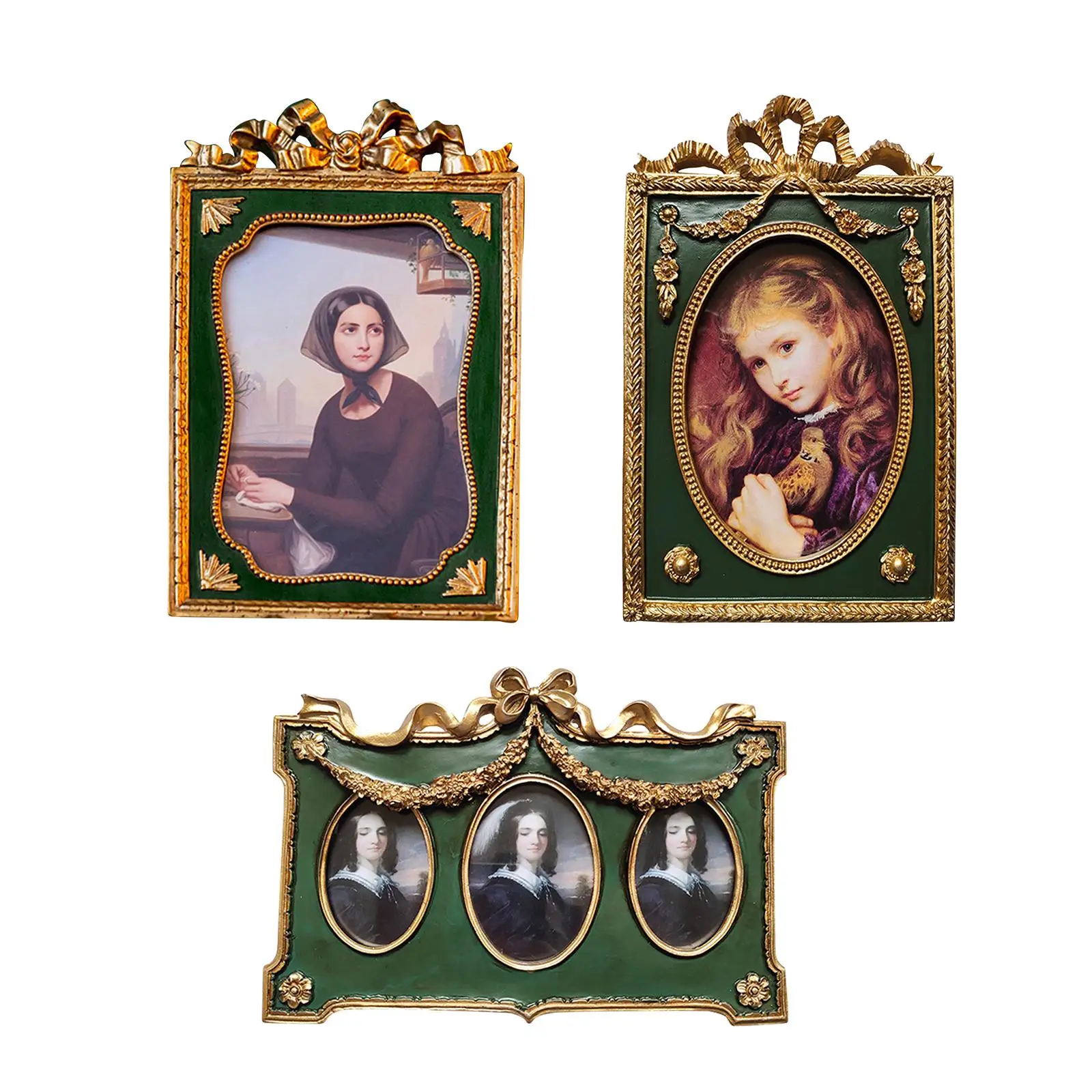 Antique Resin Photo Display Frame Tabletop Wall Hanging European Style Easier to Display Bowknot Decoration , Photo Gallery Art