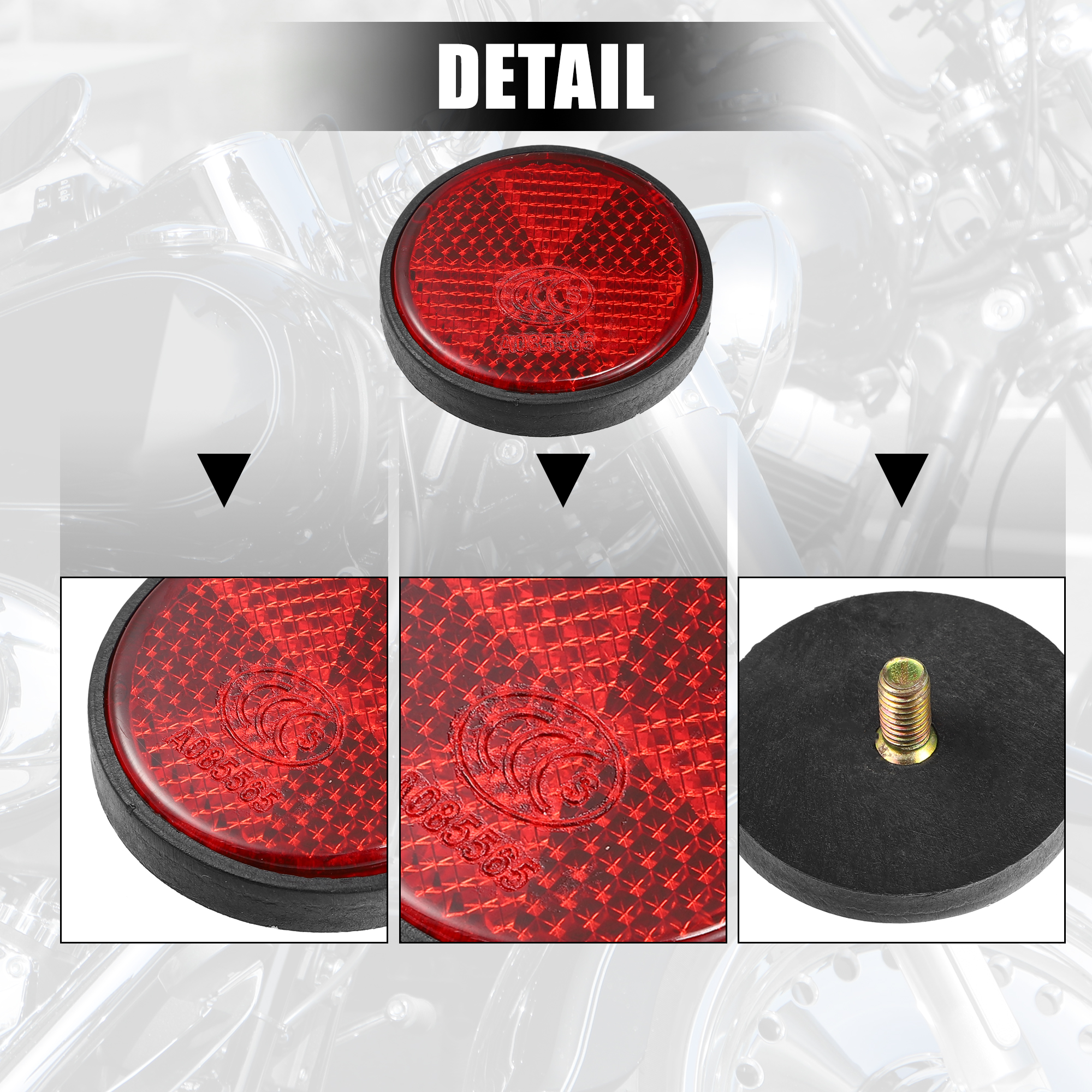 Motoforti 2-4 pcs vordere untere Gabel Reflektor Aufkleber hintere Sattel tasche reflektierende Abdeckung universell rund rot mit 6mm Schraube – Detail 2