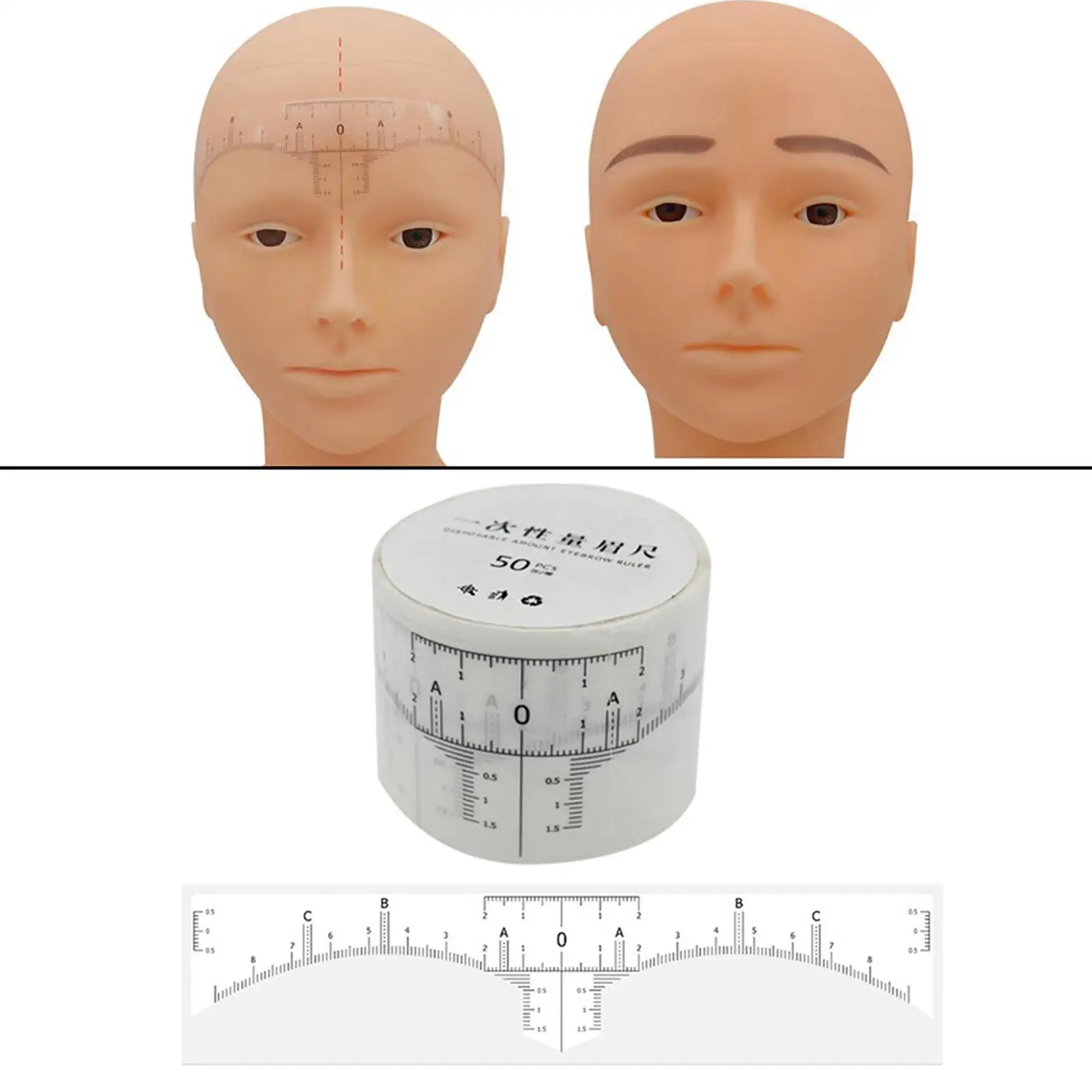 50Pcs/Roll  Eyebrow Ruler Sticker  Eyebrow Position Measurement Template Eyebrow Shaping Ruler Stencils for Beginners