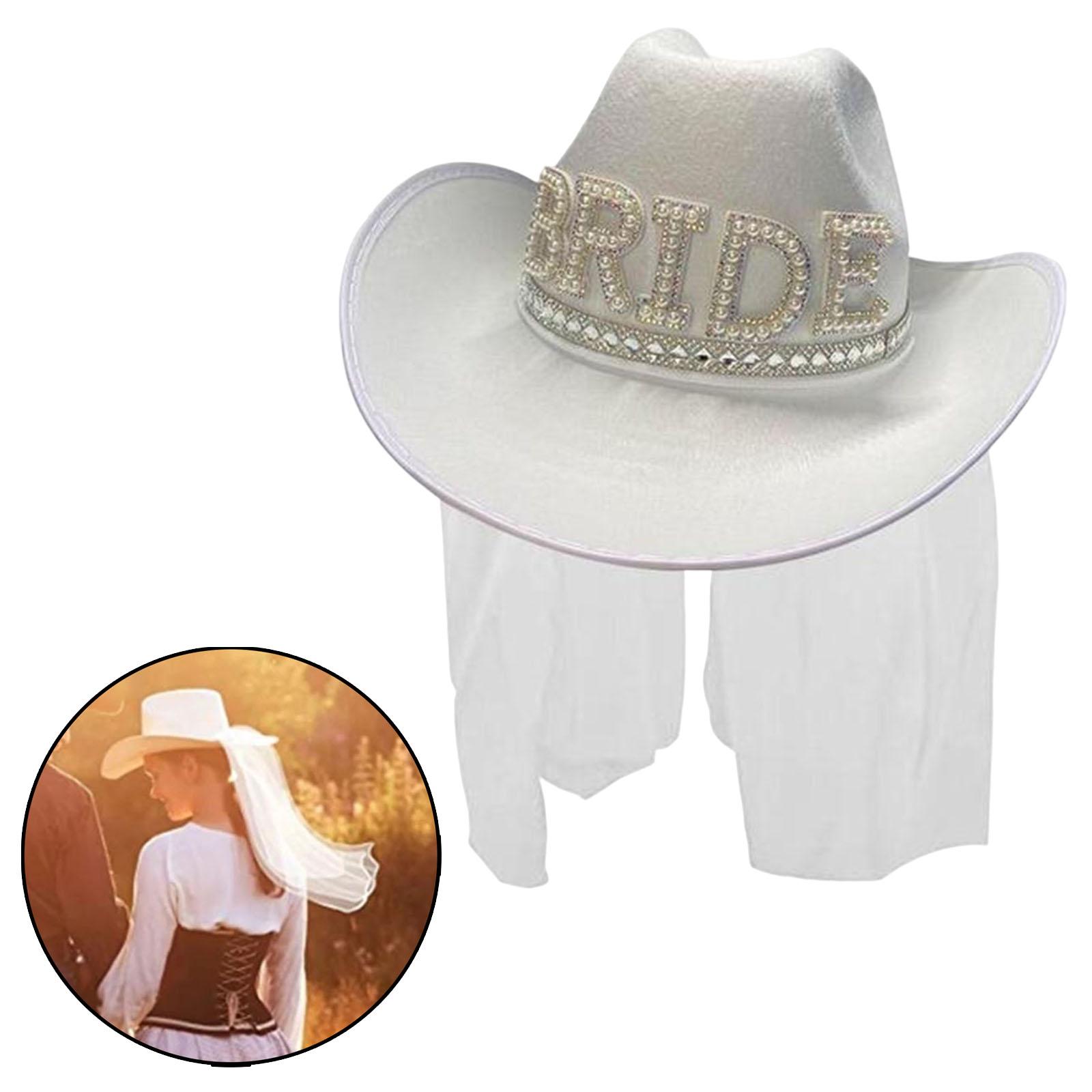 Wild West Pearl Bride Veil Cowboy Cowgirl Hat Costume Clothes White Dress up Sun Hats for Engagement Party Pretend Play Cocktail