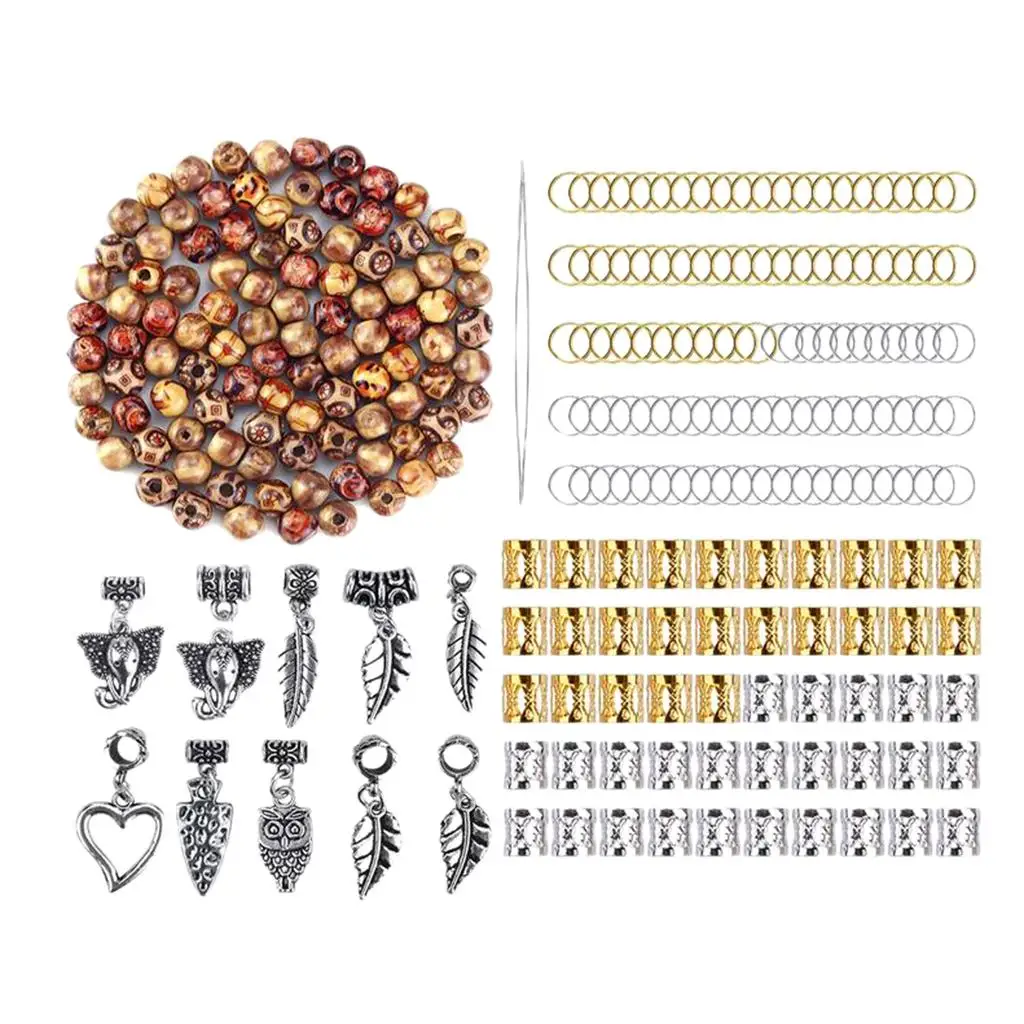 Dreadlocks Hair Braid Accessory Wood Beads with Natural Painted Metal  Rings Clips Hoops Cuffs Pendants for Decorations