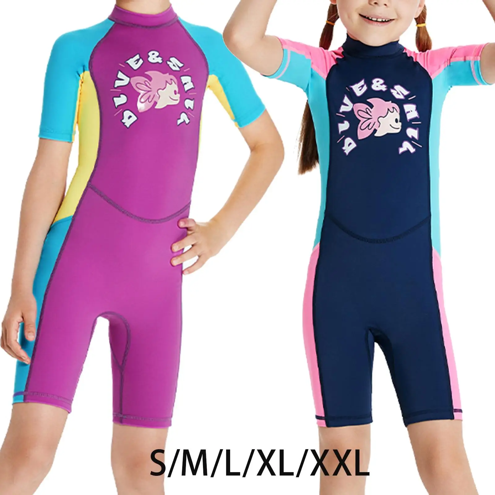 Kids Diving Swimsuits Bathing Suit Waterproof Short Sleeve Swimming Costume