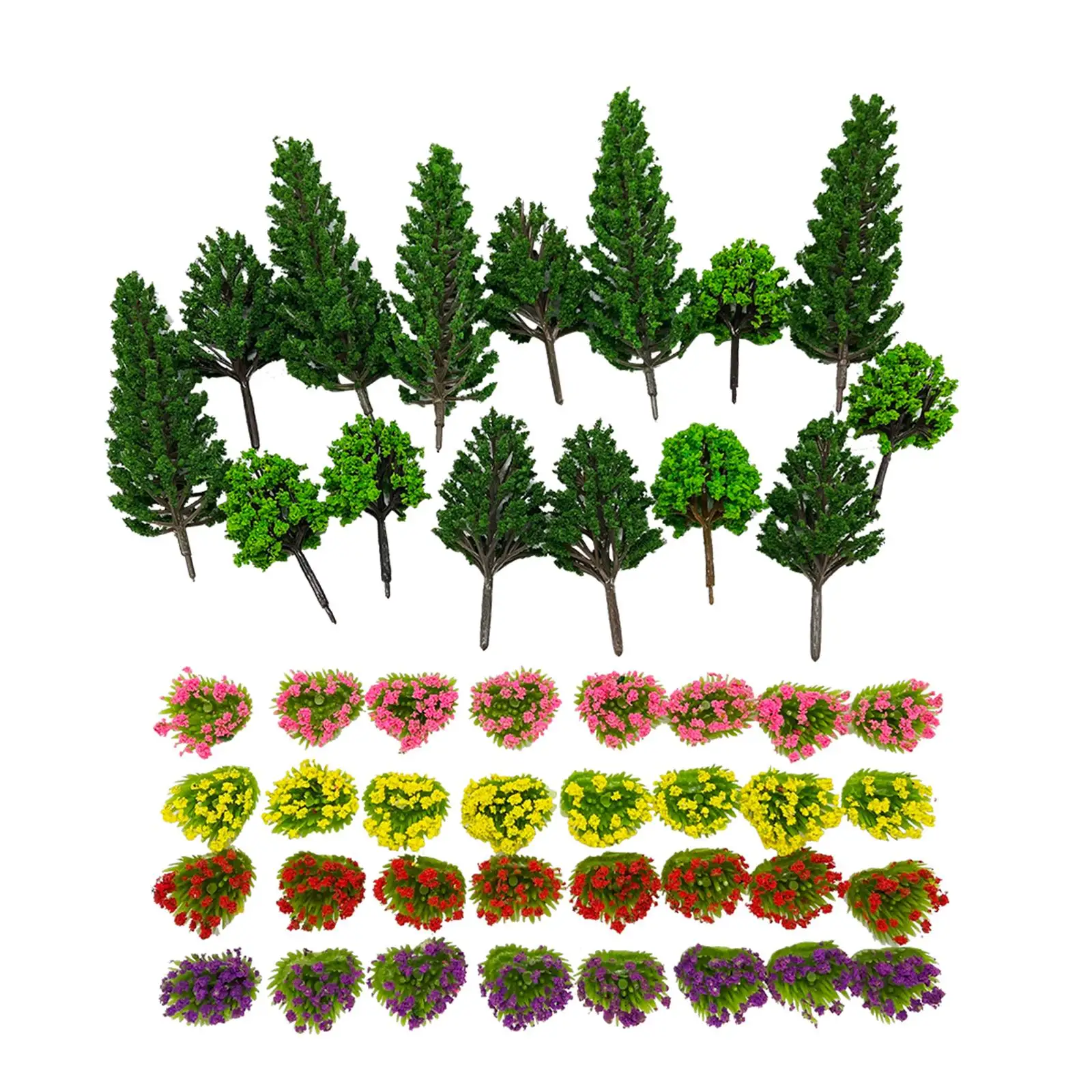 47Pcs 1:100 N Scale Mixed Model Tree Railroad Fake Trees Architecture Model Trees Mixed Miniature Trees Model for Building Model