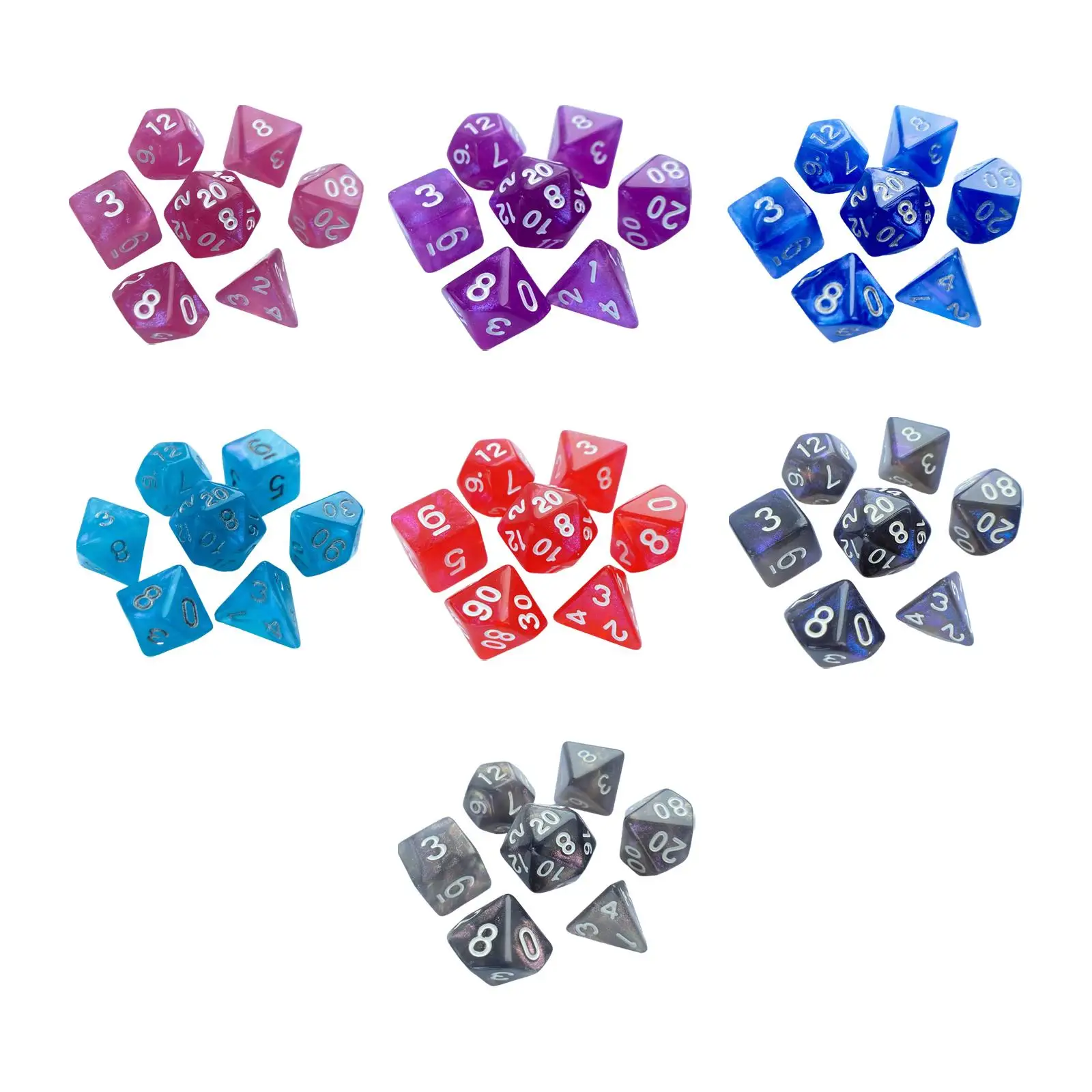 7Pcs Polyhedral Dices Set, Game Dices, Party Favors, Acrylic Dices, D4~D20,