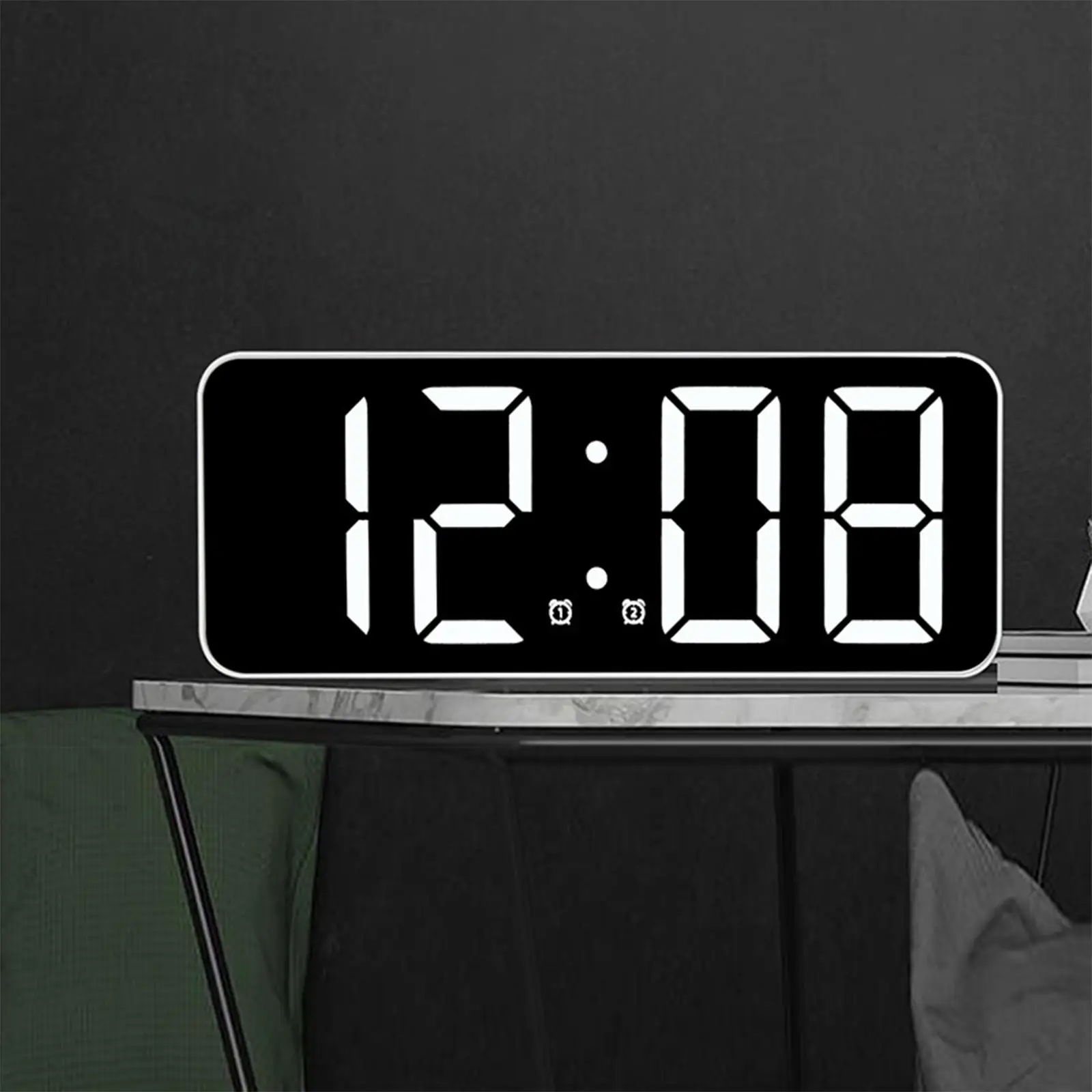 Electronic Desk Alarm Clock LED Digital Clock Mirrored for Home Office Teens