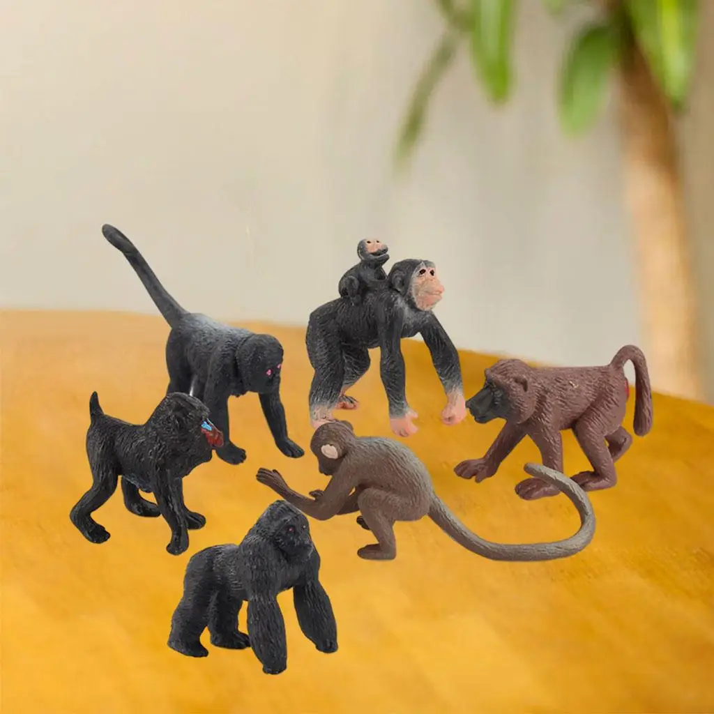 6x Chimpanzee Figurine Education Toy Orangutan Animal Model Collectibles
