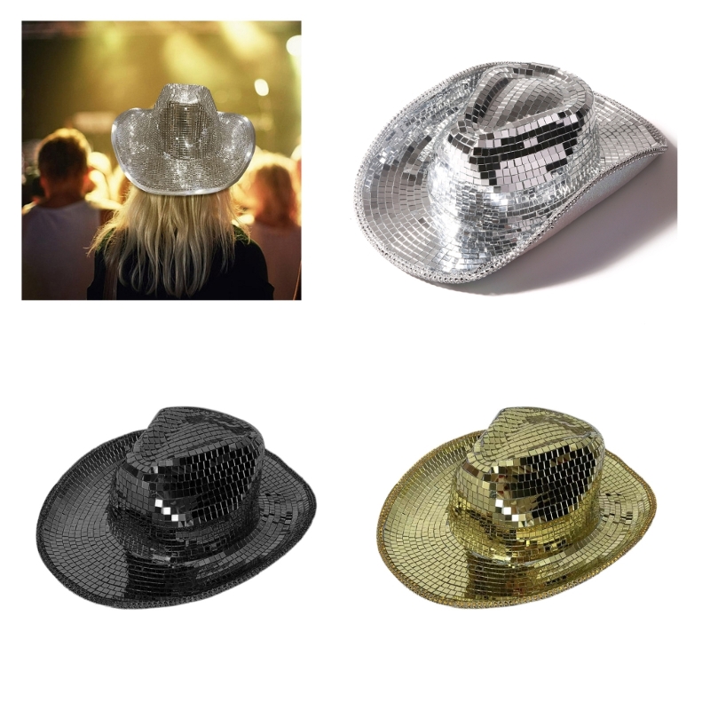 Reflektierender Cowboyhut mit verspiegelter Glitzer-Disco-Kugel, glänzend für Junggesellenabschied – Detail 3