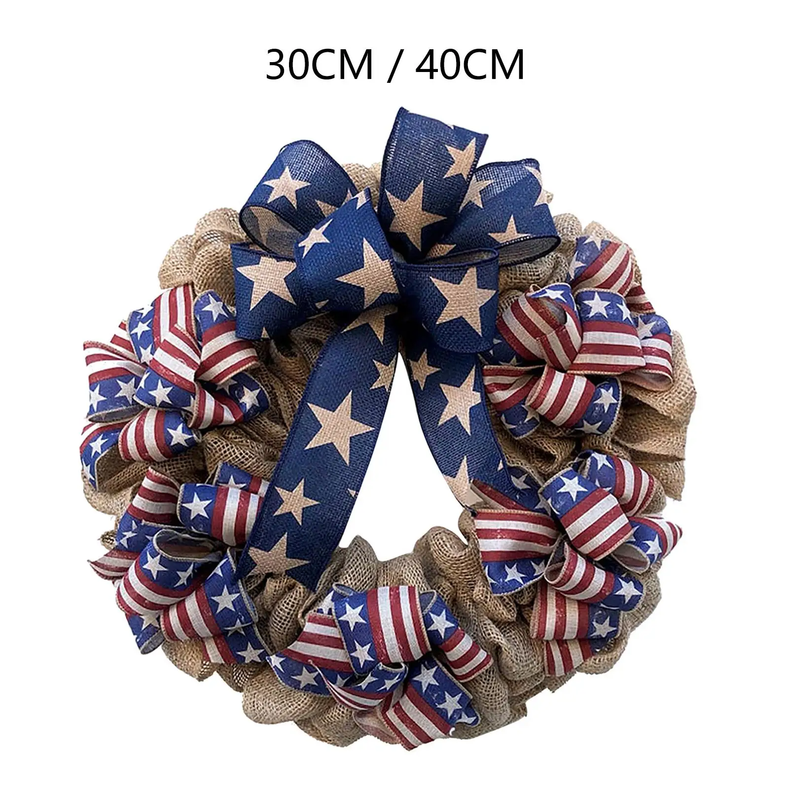 July 4TH Wreath Stripes and Stars Wreath Welcome Sign Garland Americana Wreath for Front Door Party Window Wall Decoration