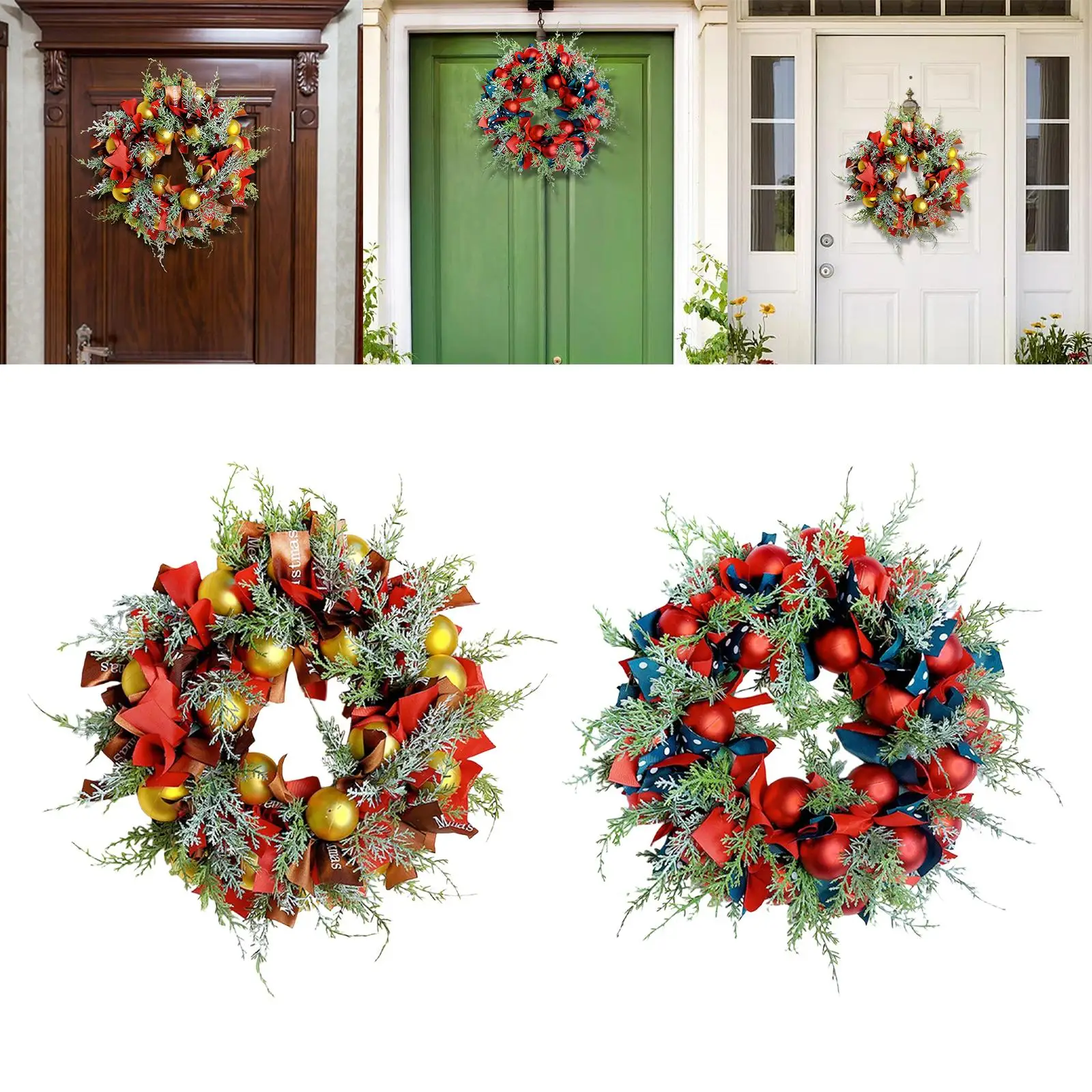 Artificial Christmas Flower Wreath 20inch Frosted Branches Ball Ornaments for Home Decor
