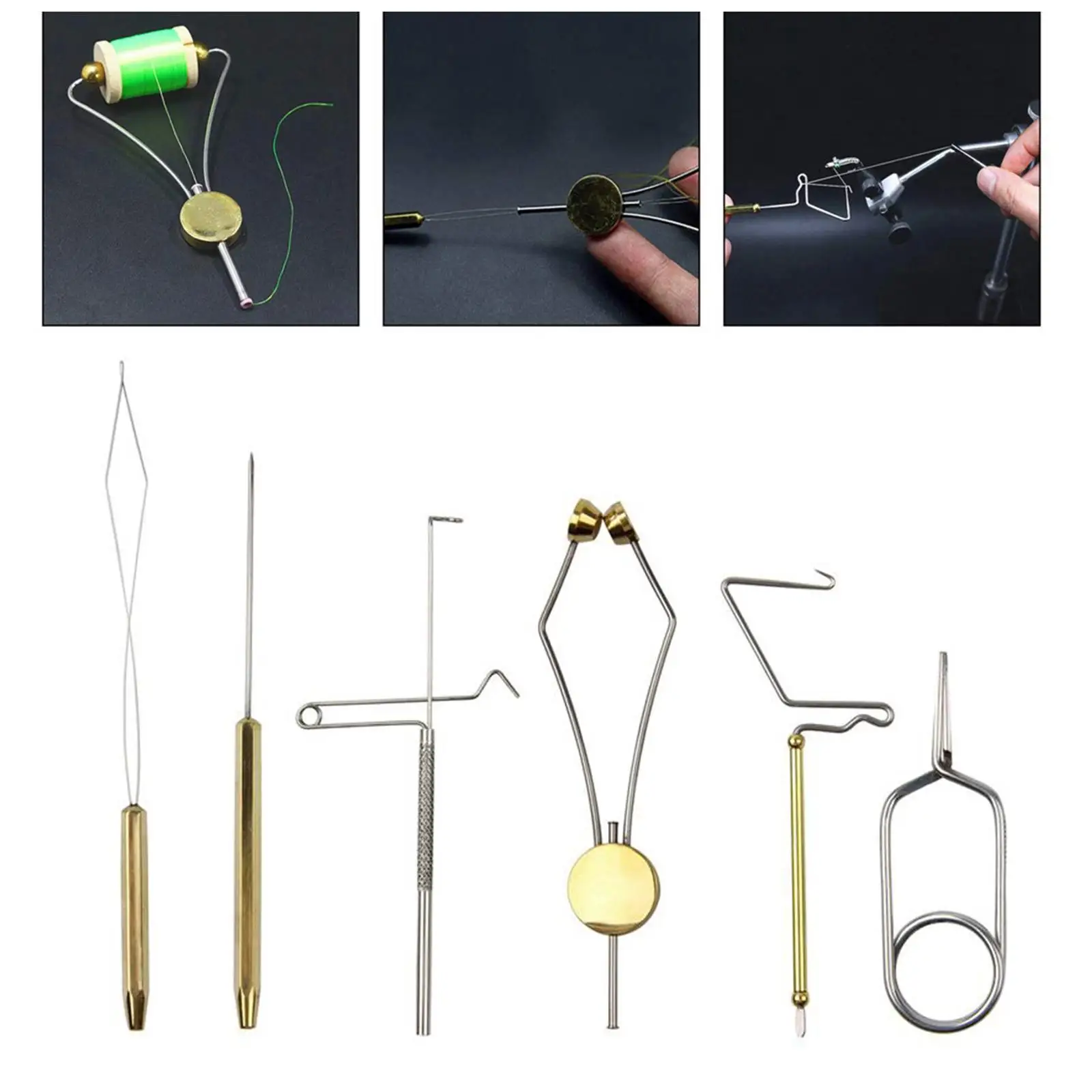 Fly Tying Vise Tools Kit C-Clamp Brass Rotary Whip Finisher Bobbin Thread Holder Set for Fly Fishing Hook Tying Tools