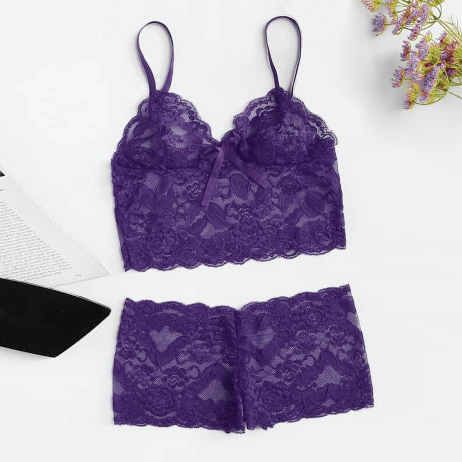 Lace Womens Sexy Lingerie Fashion Casual Sleepwear Camis Tops Shorts Set Babydoll Pamas Nightwear See-through Underwear_voghion.com
