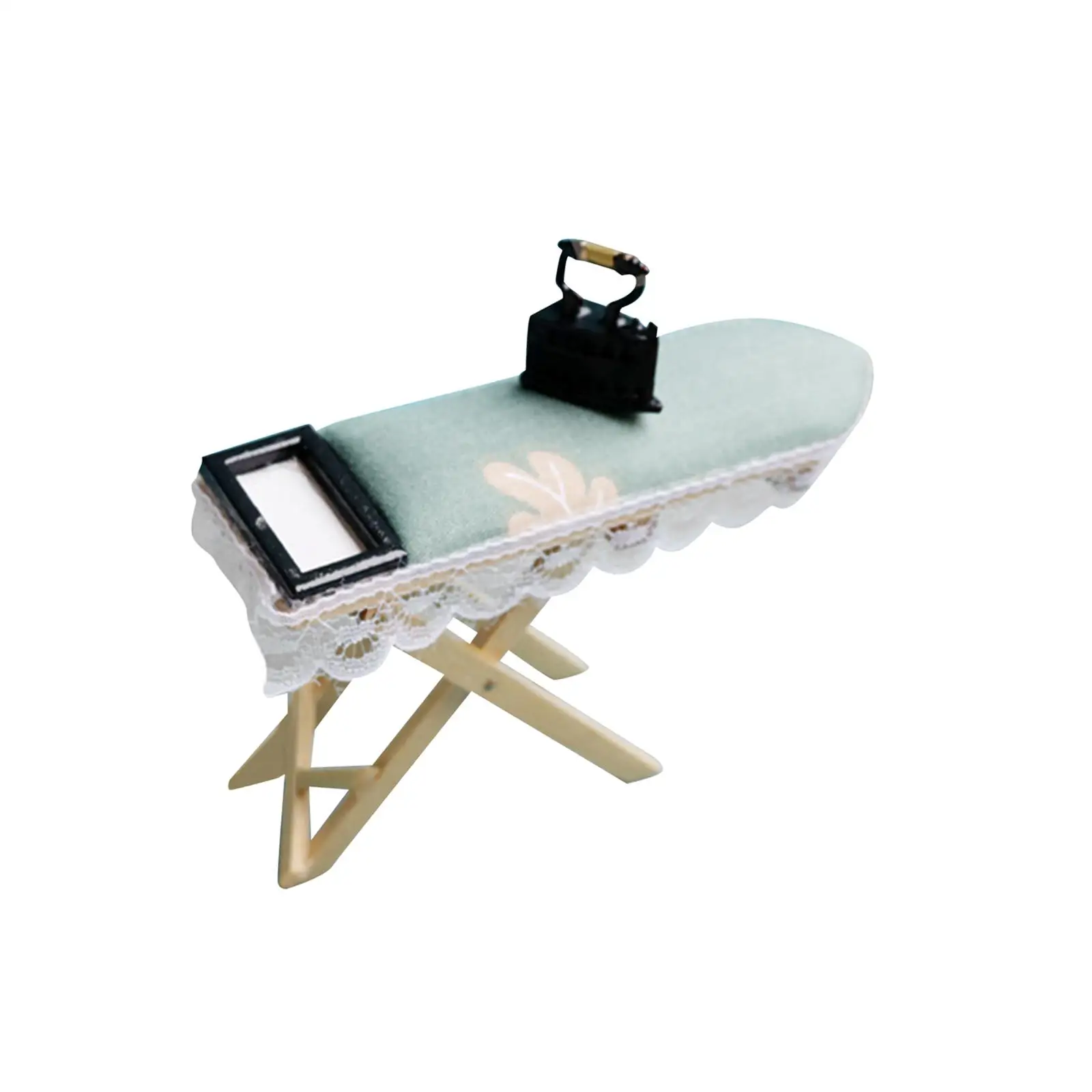 Dollhouse Ironing Board Miniature Decor Accessories with Iron for Cloakroom