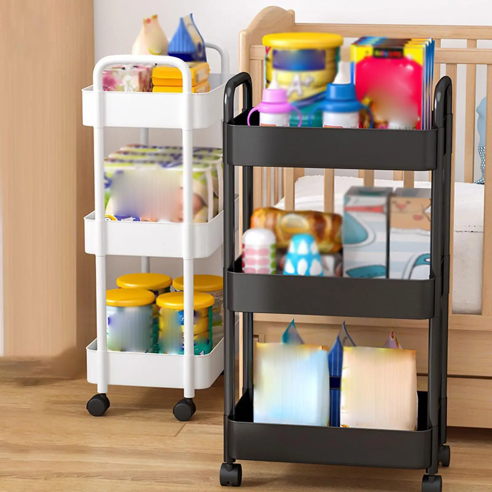 3 Tier Mobile Utility Cart Organizer Holder Free Standing Storage Shelves Corner Shelf