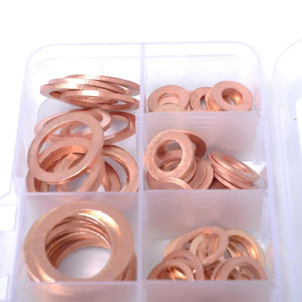 120 Pack of Copper Washers Engine Seal Flat  Gasket Fastener Metric Sealing Spacer Assortment Set - 8 Sizes