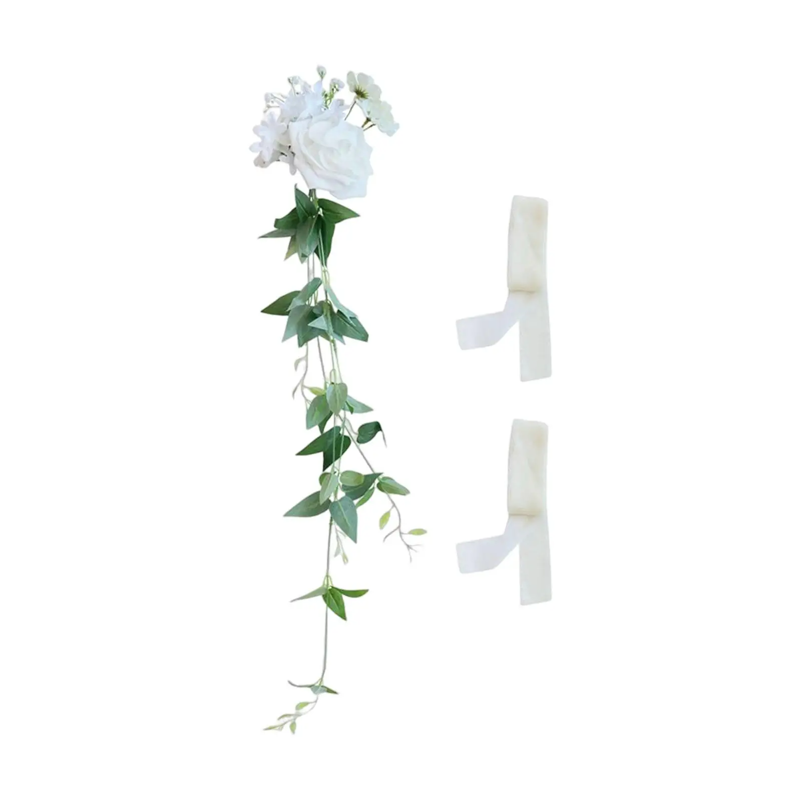 Chair Back Artificial Flower Garden Lintel with Ribbons Silk Celebration Photography Props for Ceremony Wedding Party Decorative